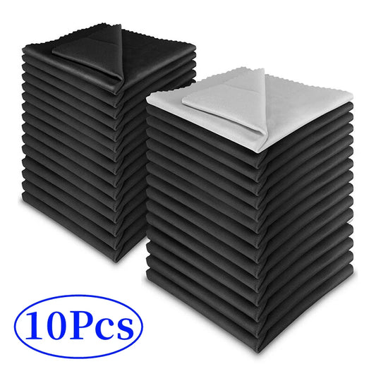 Stack of black and gray cloths with '10Pcs' label on a white background