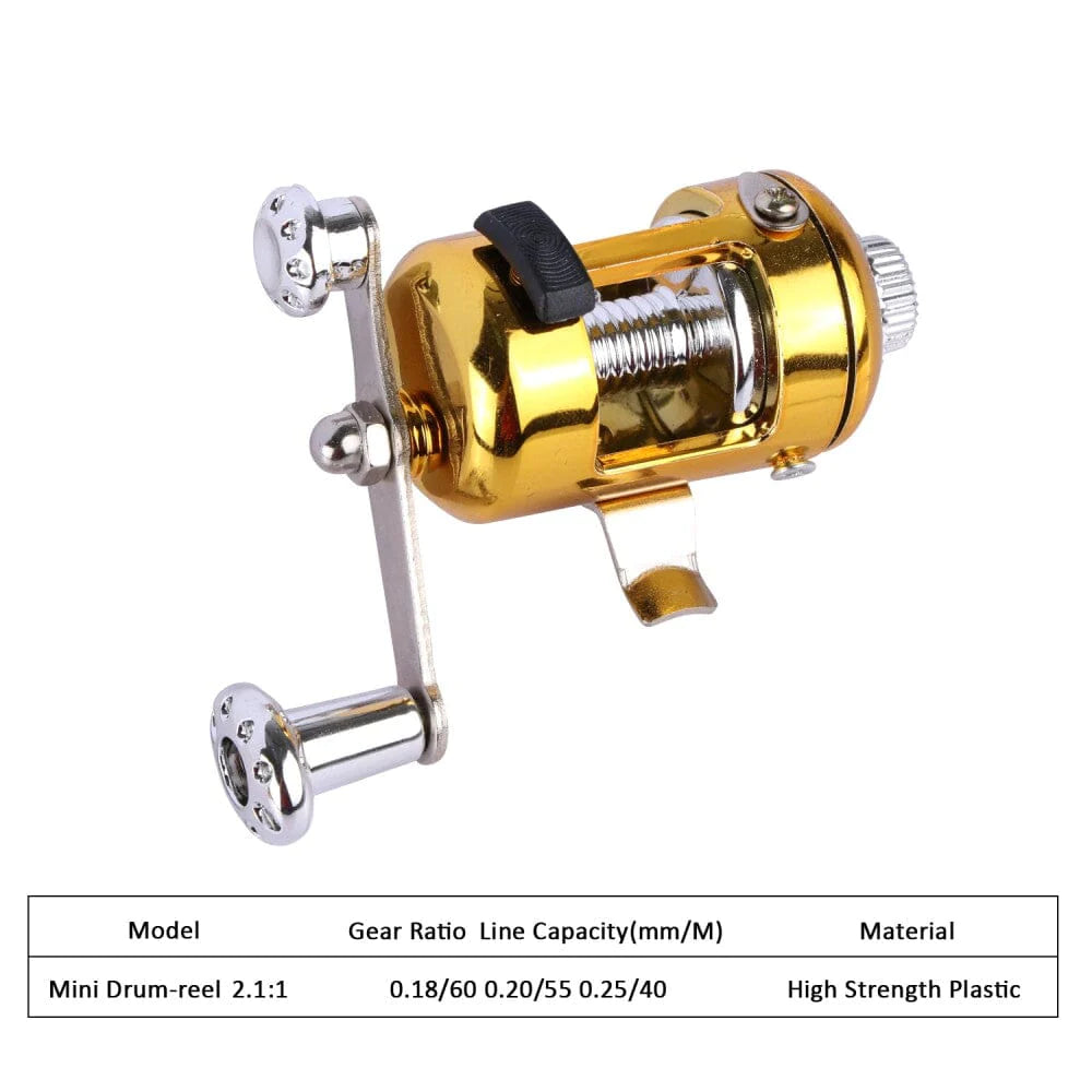 Gold ans slver fishing reel on white background. 