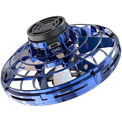 Blue handheld spinner with charging indicator on a white background